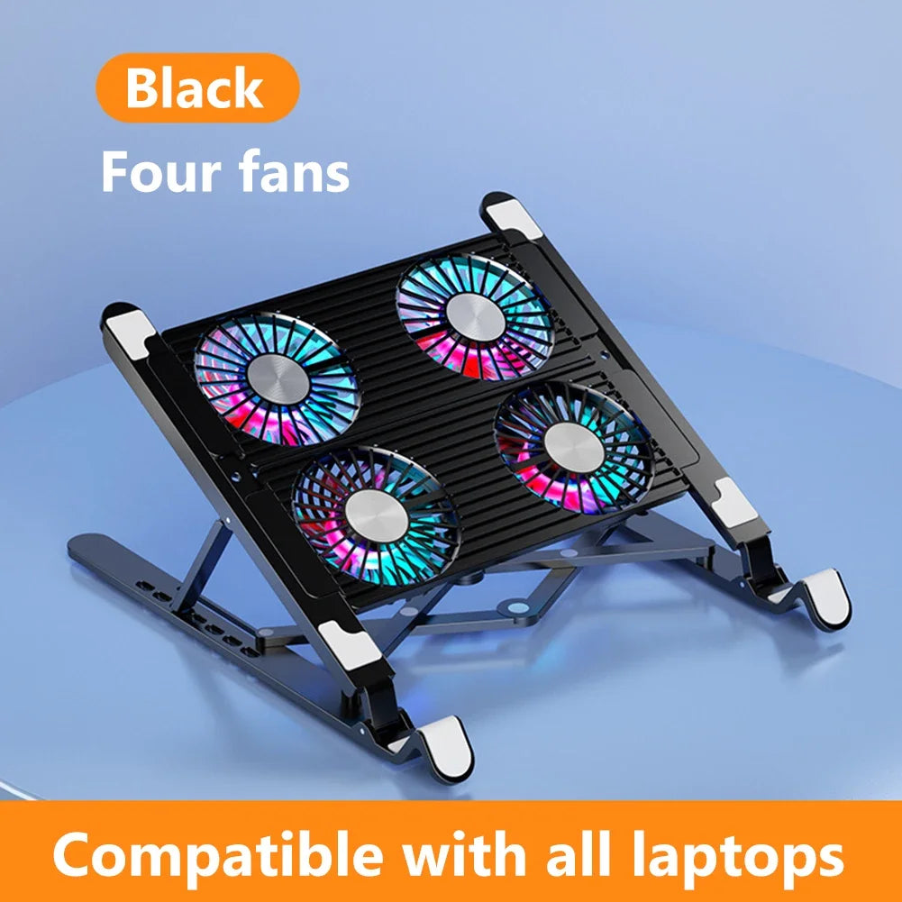 New Foldable Laptop Cooler Base Stand Portable Adjustable Notebook Stand for 13-17.3 Inch Laptop with 2/4 Fans
