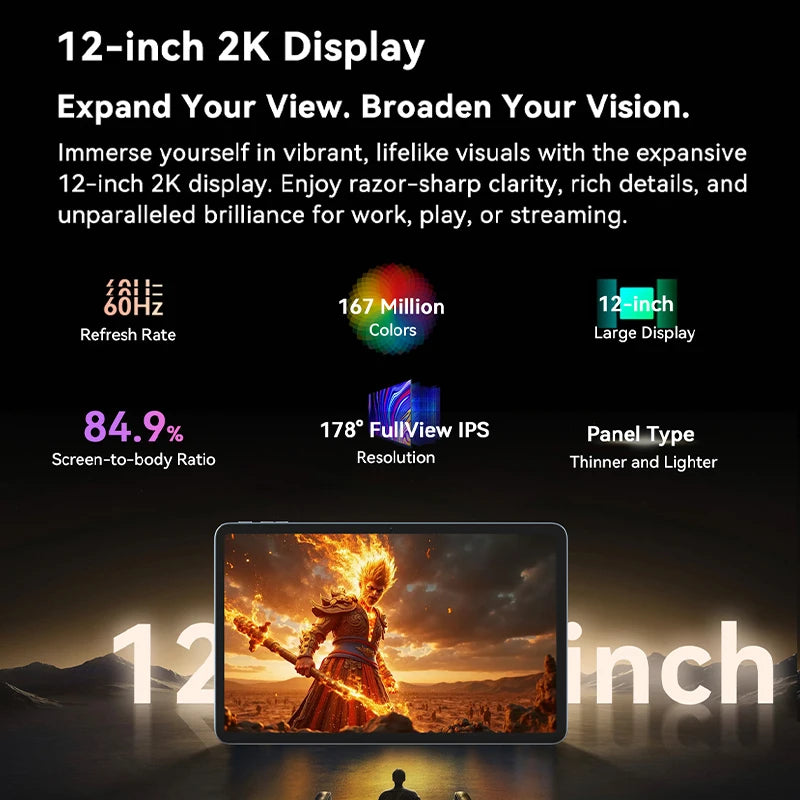 Blackview MEGA 2 Android 15 Tablet 12 inch 2K Display 36(12+24)GB 256GB Unisoc T615 9000mAh Battery Widevine L1 Pad PC