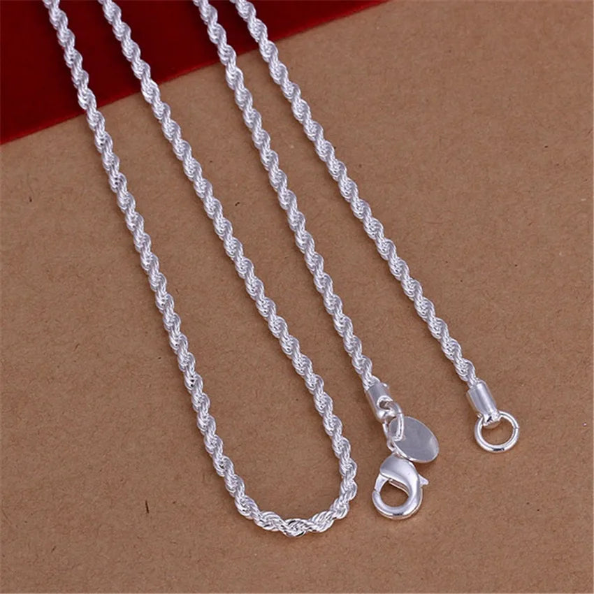 16-30 inches Beautiful Fashion Elegant 925 Sterling Silver Women Men 2mm Chain Cute Rope Necklace Can For Pendant