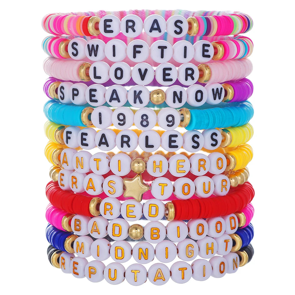 New In Simple Colorful Polymer Clay Smiling Face Love Pearl Bracelet Set Emotional Bracelet for women scene vintage jewelery