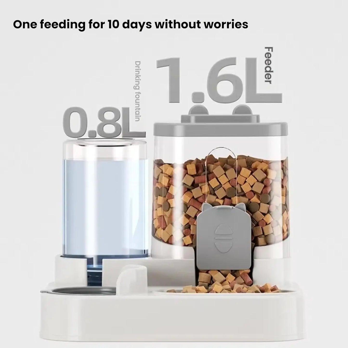 1.6L+0.8L Automatic Pet Feeder and Water Dispenser Combination Large Capacity Wet and Dry Separation Design Cat Dog Food Bowl