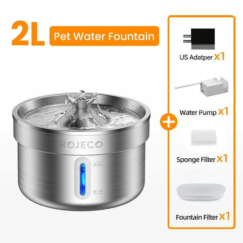 ROJECO Stainless Steel Pet Drinking Fountain Auto Cat Water Fountain Smart Pet Water Dispenser with Pump for Dog Cat Drink Bowl