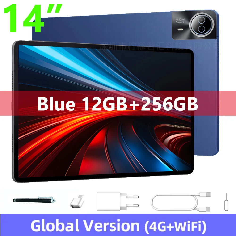 Global Version 14 Inch Tablet PC Big Screen 1920x1200 IPS 16+512GB Tablet 14" Android 14 4G LTE Game Study PAD 12000mAH Battery