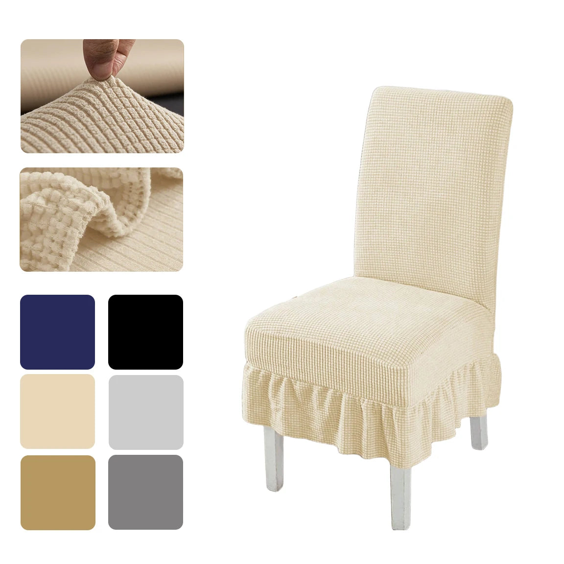 Solid-color elastic short skirt chair cover and anti-stain stool cover, suitable for pet room and home decoration
