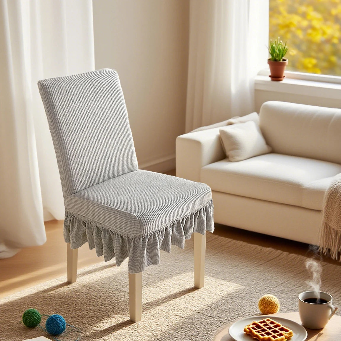 Solid-color elastic short skirt chair cover and anti-stain stool cover, suitable for pet room and home decoration