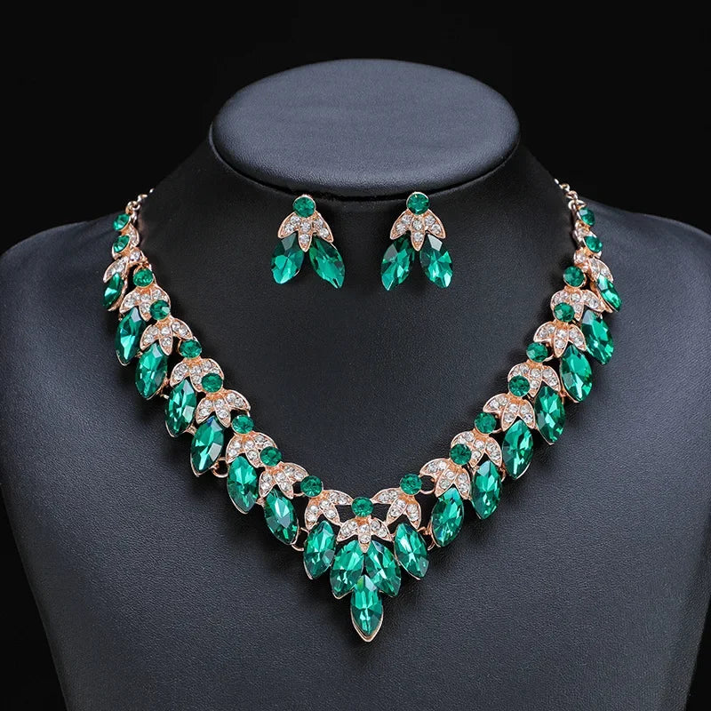 Rhinestone Choker Necklaces Earrings Set Crystal Necklaces Fashion Gold Color for Women Bridal Weddings Jewelry Party
