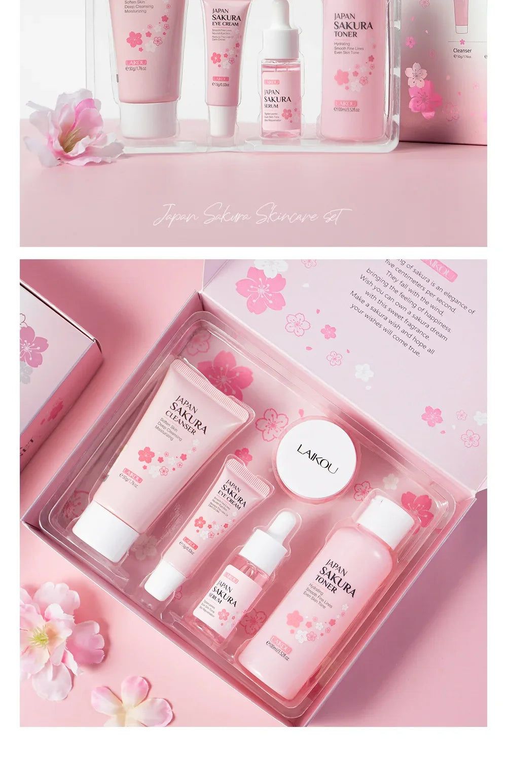 LAIKOU Sakura 5-Piece Skincare Gift Set – Moisturising Korean Valentine's Day Kit