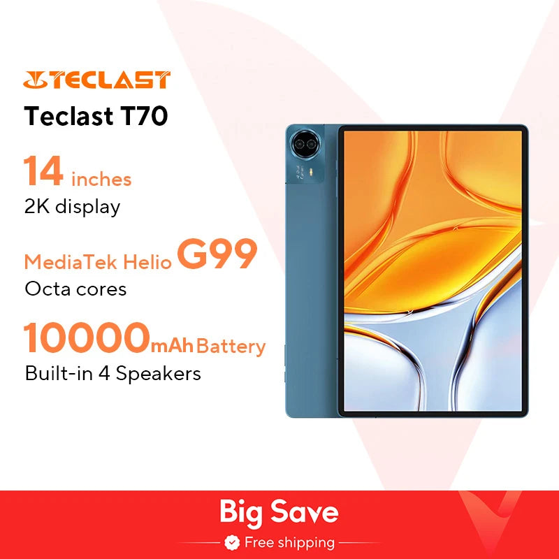 【World Premiere】Teclast T70 Tablet 14" FHD Display Android 14 MTK Helio G99 8GB/256GB 10000mAh Battery 18W 4G LTE Global Version