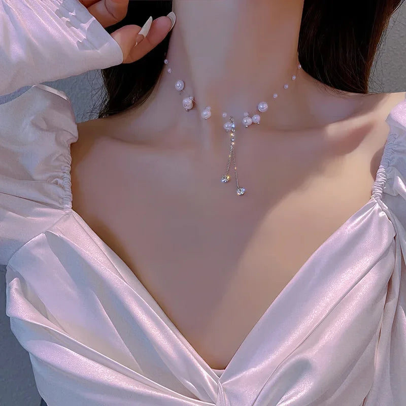 2024 New Minimalism Fashionable Long Tassel Necklace for Women Girls Vintage Chest Thin Chain Ball Pendant Neck Jewelry Gifts