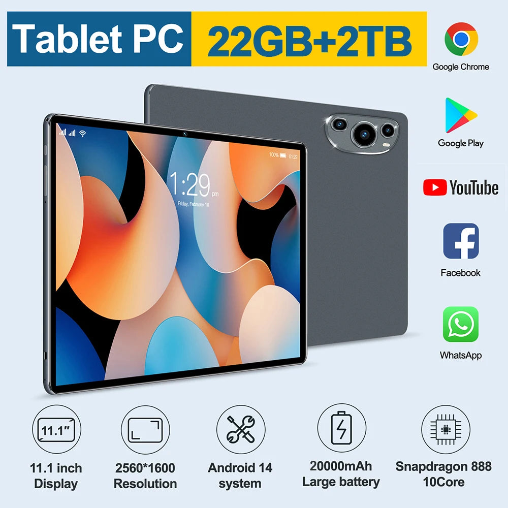 2025 Pad P61 22GB+2TB 11inch Android 14 Ai Powere 20000mAh Snapdragon888 5G HD 4K WIFI Dual SIM Card Bluetooth NEW Tablet PC Tab