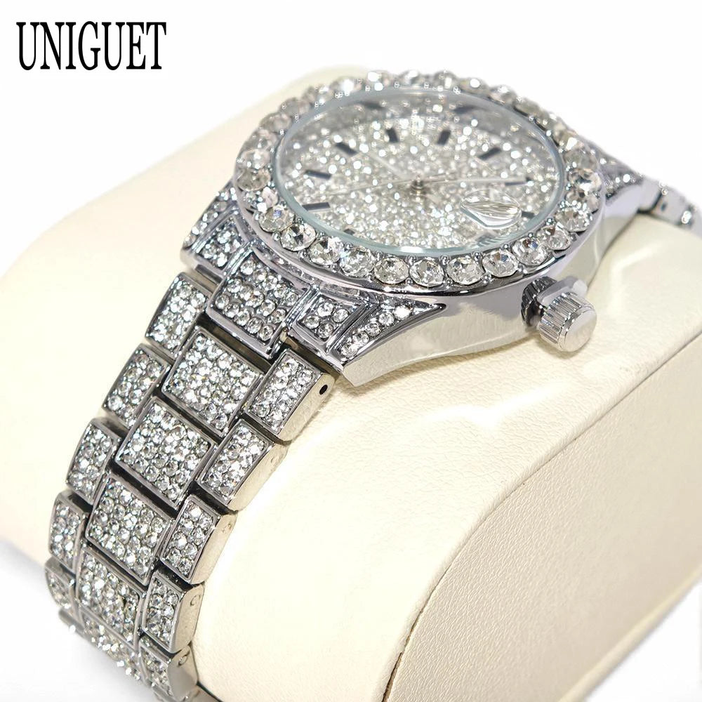 Luxury Jewelry Watch For Womens UNIGUET Fashion Small DialWaterproof Hip Hop Iced Diamond Quartz Wristwatch Small Size For Women