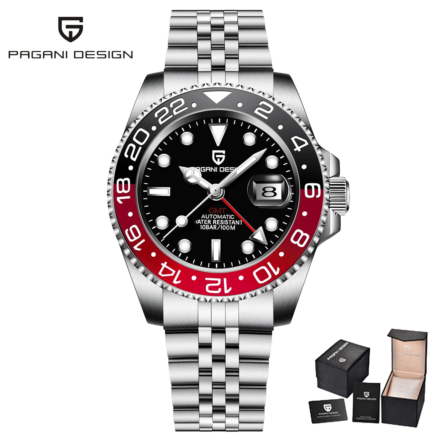 PAGANI DESIGN 2024 40MM GMT Mechanical Wristwatch Sapphire Ceramic Bezel Automatic Watch Stainless Steel 100M Waterproof Watch