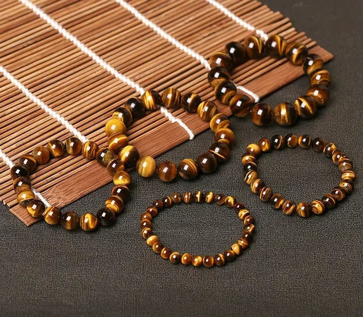Natural Tiger Eye Stone Bracelet Men and Women Natural Stone Jewelry Healing Buddha Elastic Rope Couple Crystal Bead Bracelet