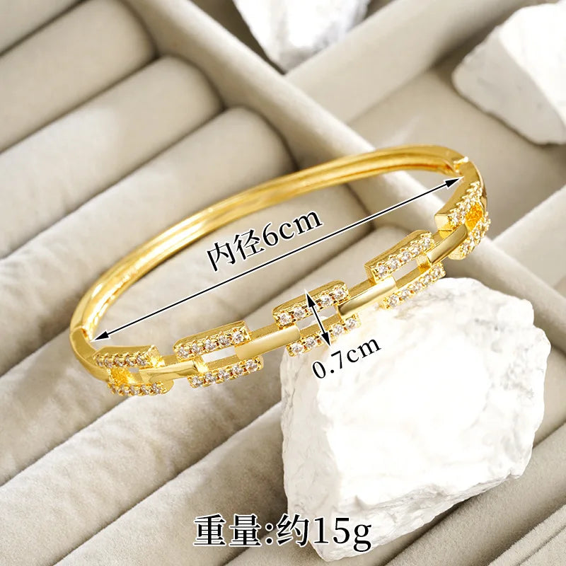 Luxury 24K 9999 Pure Gold real gold Women's Bracelet Light Luxury Diamond Geometric Chain Ring