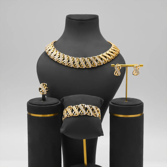 18k Gold Plated Dubai African Jewelry Set – Necklace, Earrings, Ring & Bracelet