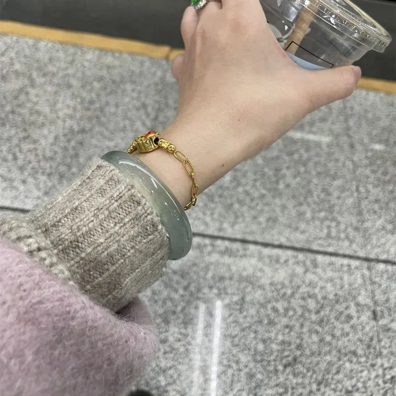 Drifting Green Agate Bracelet, Net Red Drifting Flower Jade Circle Women's Style