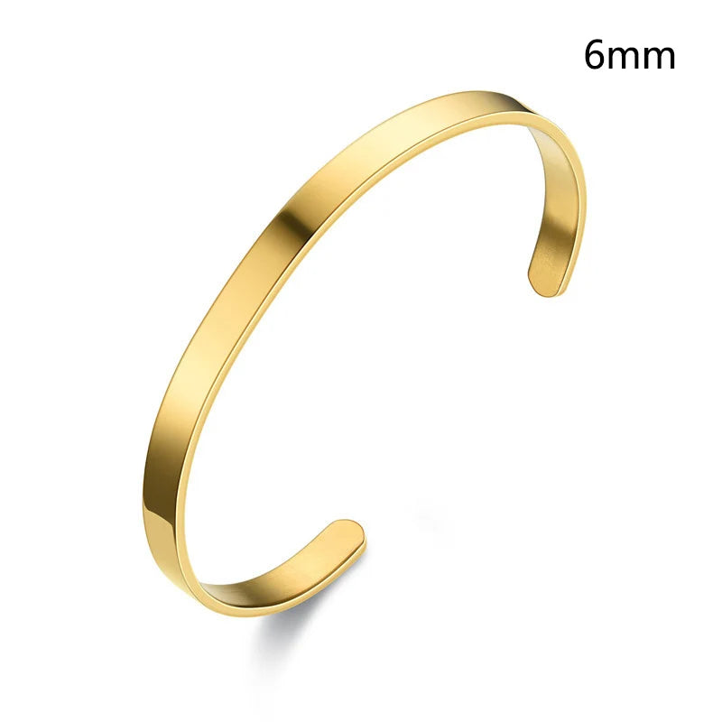 Hot sell 6/8mm Glossy Stainless Steel Personalized Bracelets for Women Lover Double Side Engraved Custom Family Name Cuff Gifts