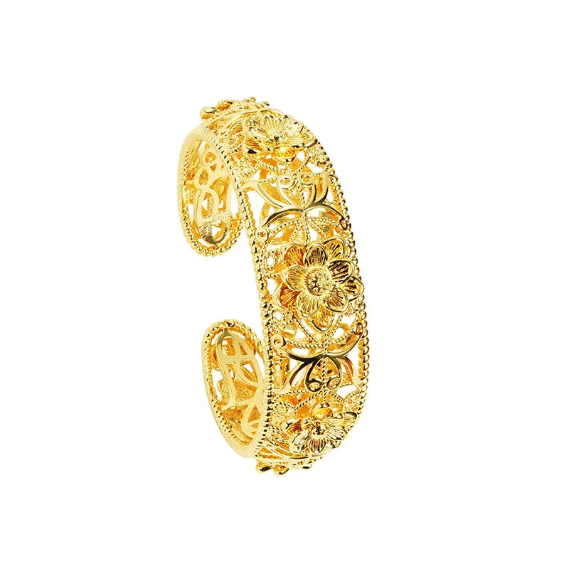 Luxury 24K 9999 Pure Gold real gold Women's Bracelet National Fashion Hollow Flower Opening Bracelet