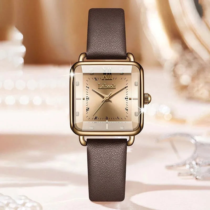 Women Watches Fashion Green Square Leather Quartz Watch High-Quality Luxury Waterproof Ladies Wristwatch Girlfriend Gift