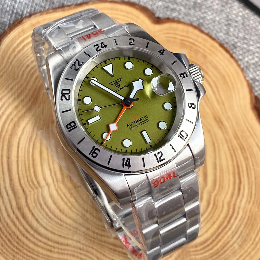 NH34A Watch Waterproof Field Automatic Mechanical Wristwatch Men Orange GMT Hand Master 24 Hours Sapphire Glass Glide Lock