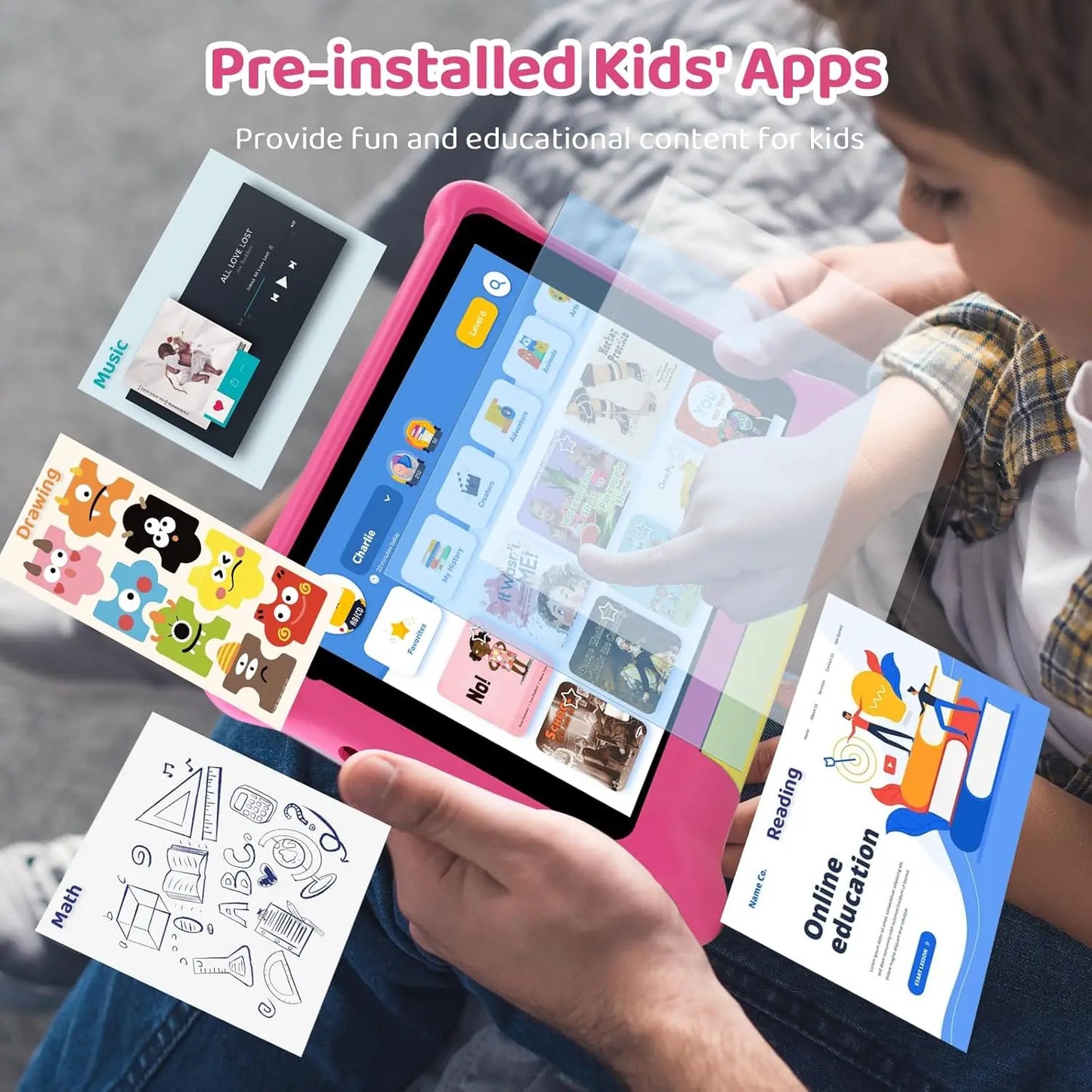 URAO Kids Tablet 7 Inch Android 13 Tablets Quad Core 5GB RAM 32GB ROM 2500mAh Dual Camera Bluetooth WiFi Parental Control PC Pad