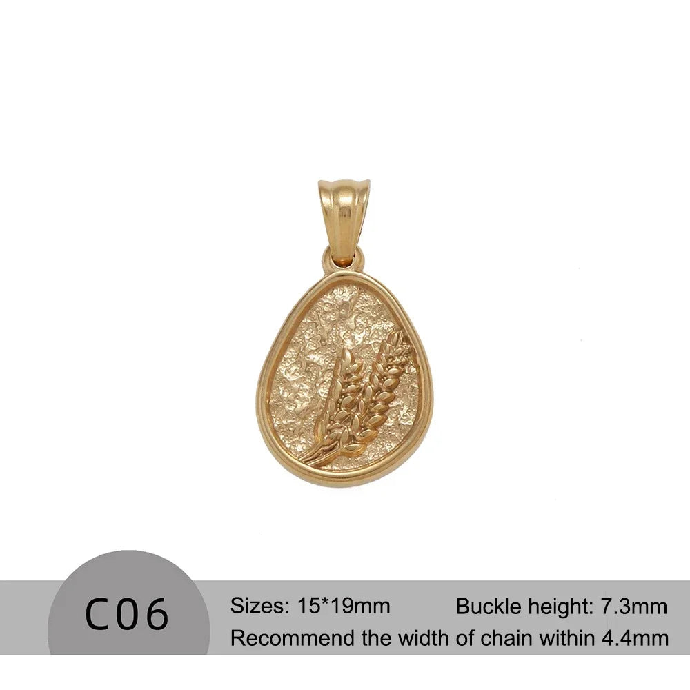 RHYOSNG Vintage Jewelery Stainless Steel 18K PVD Plated Golden Charm Round Portrait Key Moon Only Pendant For Women DIY Necklace