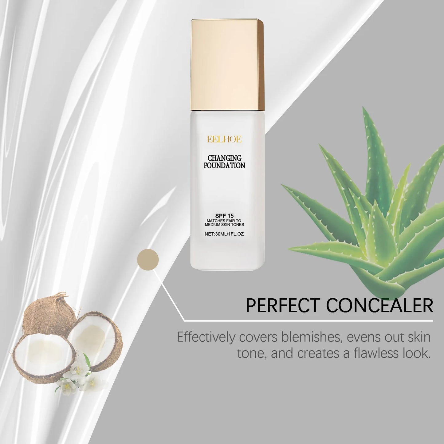 EELHOE Spf 15 Colour Changing Mature Skin Foundation Oil Control Nourishing High Coverage Makeup Cosmetics Covering Foundation
