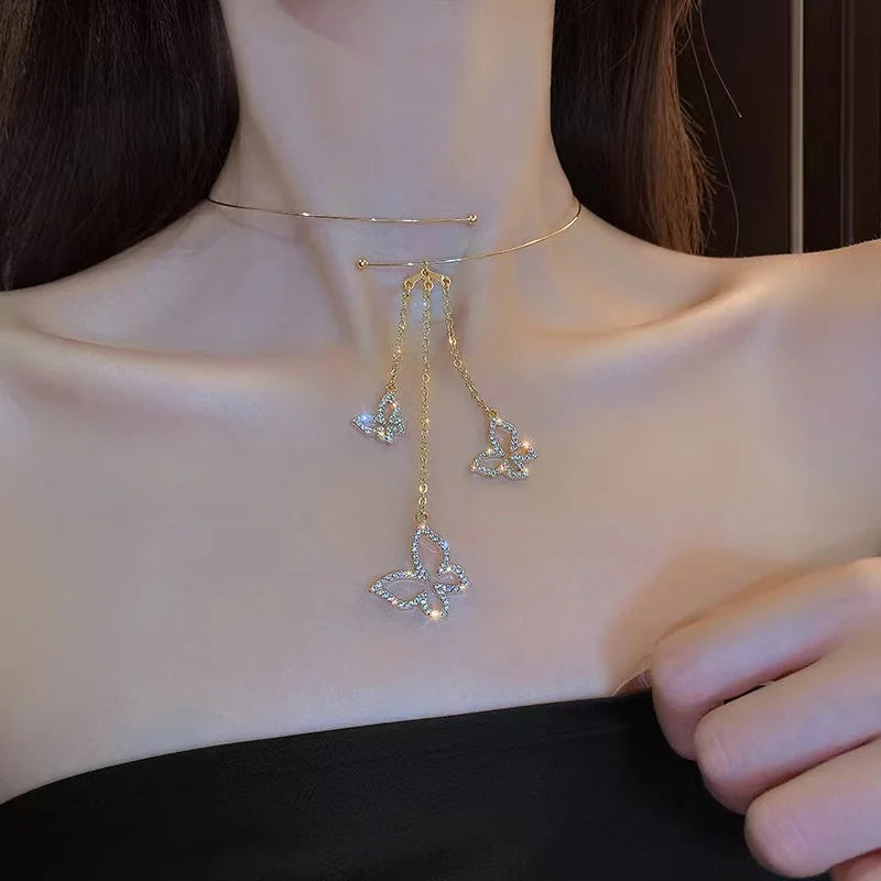 Fashion Trend Unique Design Elegant Delicate Light Luxury Zircon Butterfly Necklace For Women Jewelry Wedding Party Premium Gift