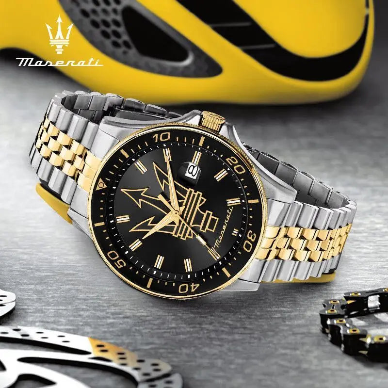 Original Maserati watches men's luxury fashion trends in Europe and America Shi Ying watches luminous gold steel strap.