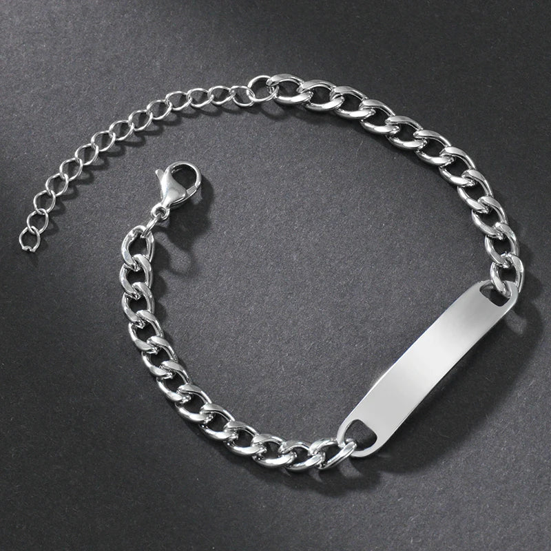 Stainless Steel Engrave Name Bracelet For Men Personalized Nameplate Date DIY Bracelets For Male Boy Jewelry Birthday Gift