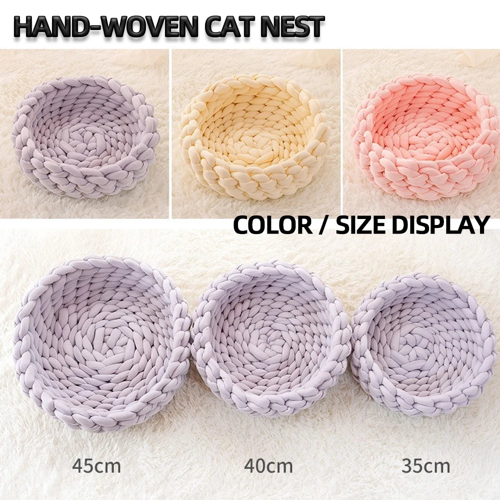 Weave Pet Nest Thick Line Dog Kennel Diameter 30-60cm Warm Detachable Washable Round Cat Bed Four Seasons Available Pet Supplies