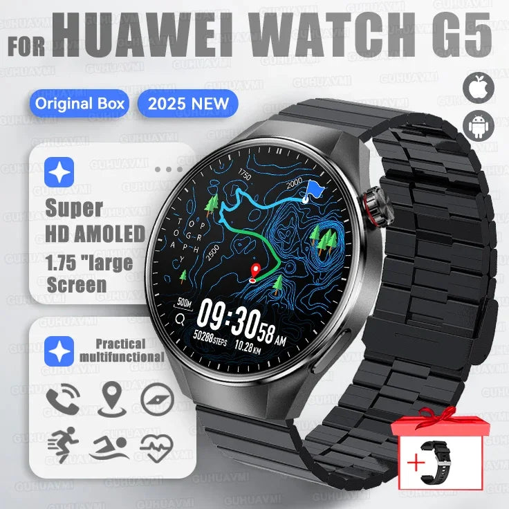 2025 New For HUAWEI Watch G5 PlUS Smart Watch Men 1.75" HD AMOLED Screen GPS track Heart Rate Bluetooth Call Compass SmartWatch