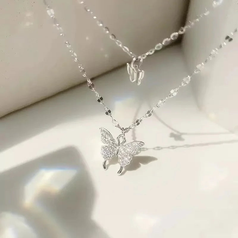 Fashion Trend Unique Design Elegant Delicate Light Luxury Zircon Butterfly Necklace For Women Jewelry Wedding Party Premium Gift