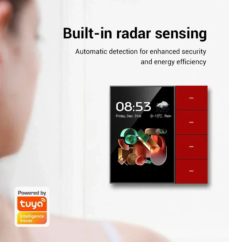 Tuya Zigbee 3.5 Inch Smart Wall Switch Touch Screen 4 Groups Switch 8-way Scene Radar Sensor Dimming Switch Curtain Smart Home