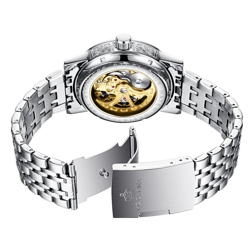 Casual Mechanical Watches For Men Fashion Stainless Steel Strap Automatic Hollow Wristwatch Luminous Skeleton Clock Relogio
