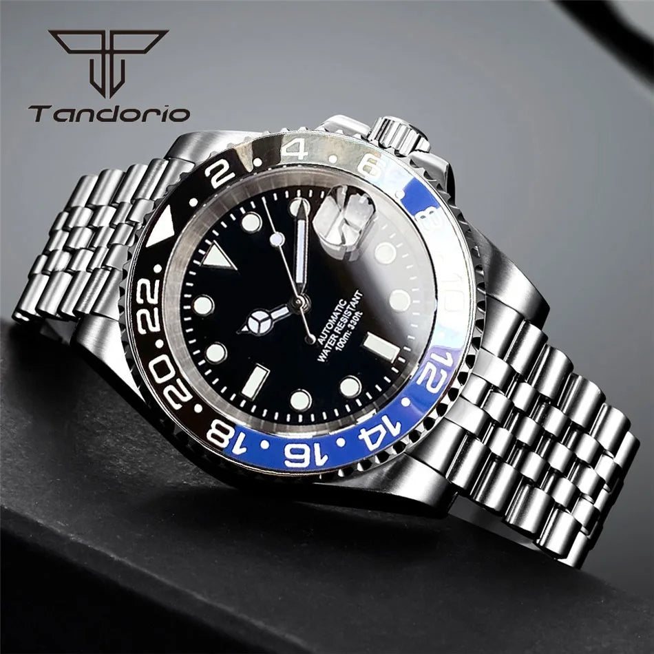 Tandorio NH35A Date Stainless Steel 40mm Dive Automatic Men Watch Sapphire Crystal Rotating Bezel Luminous Mechanical Wristwatch