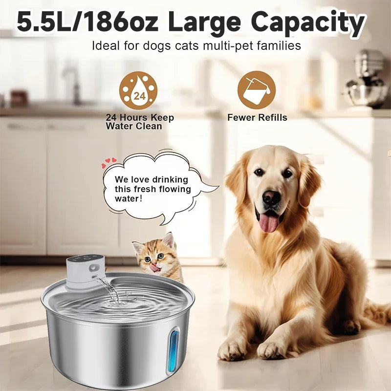 5.5L Wireless Charging Automatic Water Fountain Intelligent Pet Water Dispenser With Filter Drinking Fountain For Cats Dogs