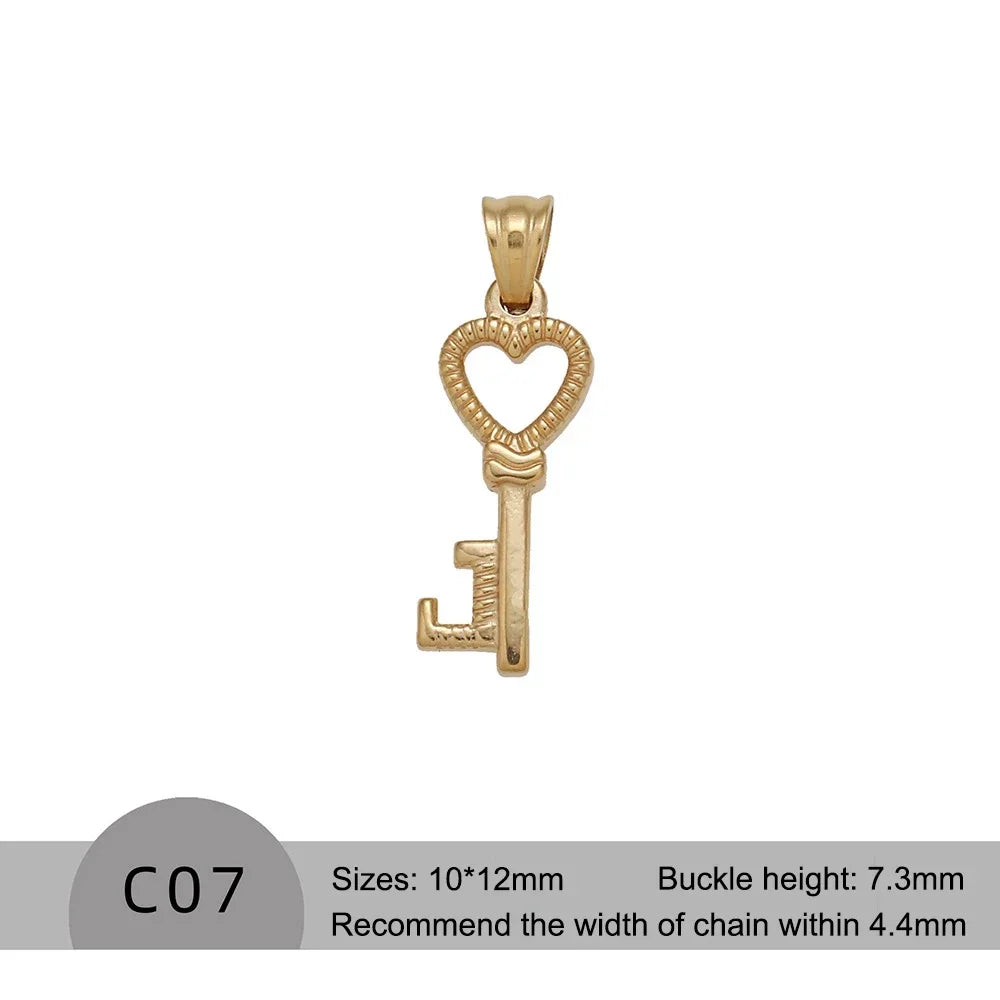RHYOSNG Vintage Jewelery Stainless Steel 18K PVD Plated Golden Charm Round Portrait Key Moon Only Pendant For Women DIY Necklace