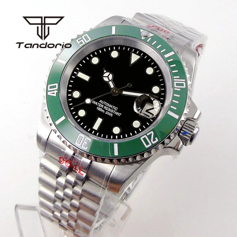 Tandorio NH35A Date Stainless Steel 40mm Dive Automatic Men Watch Sapphire Crystal Rotating Bezel Luminous Mechanical Wristwatch