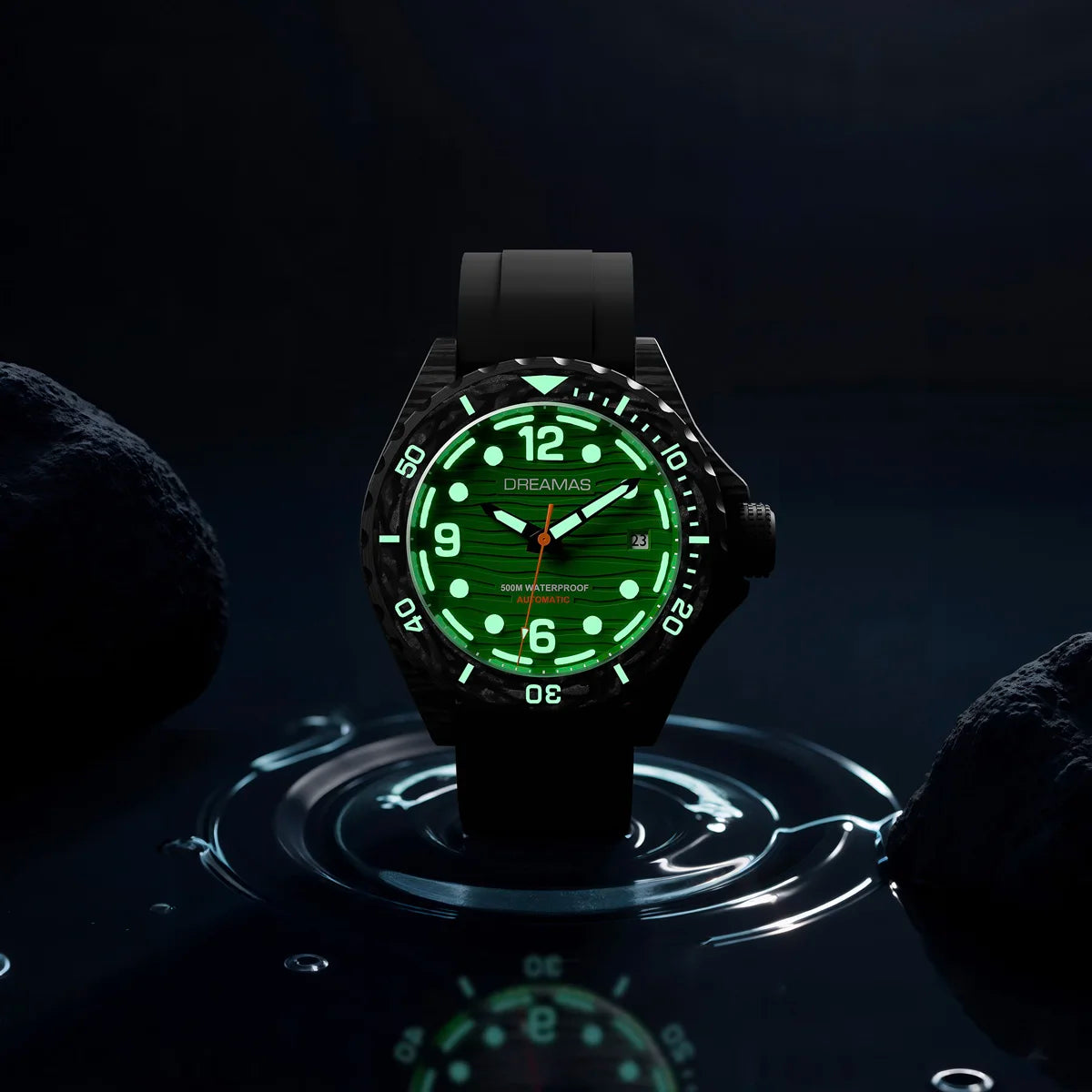 DREAMAS Carbon Fiber Black Warrior Japanese Mechanical Watch Business Watch 500 meters waterproof D0382G10
