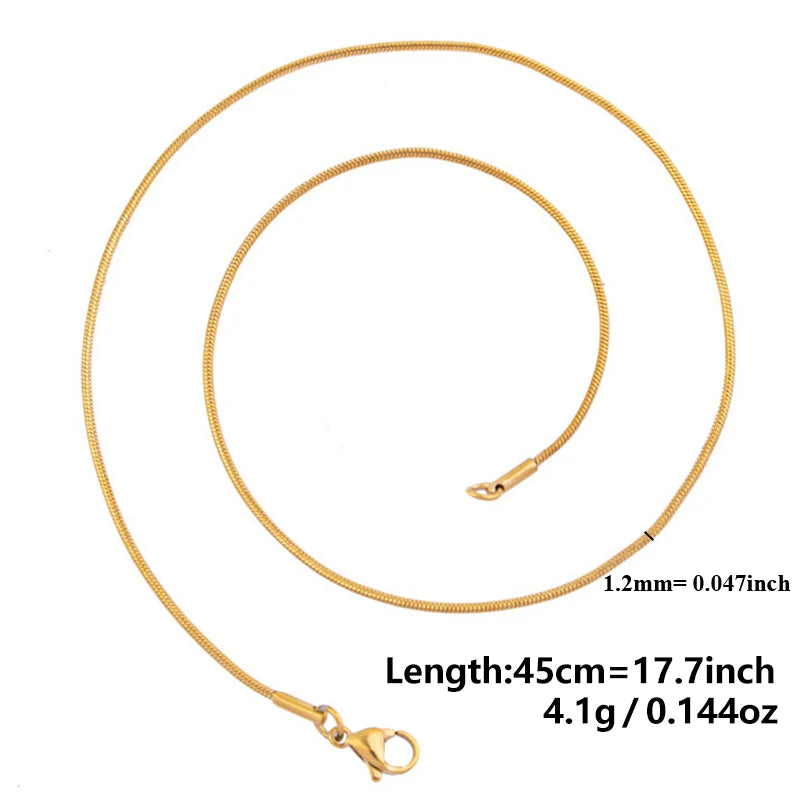 10pcs 1.2mm Round Snake Chains Necklace Jewelry 45/50/60/70cm Length 5 Colors Unisex Stainless Steel Necklace Women Men Jewelry