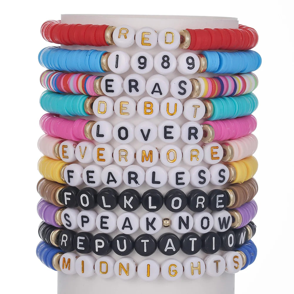 New In Simple Colorful Polymer Clay Smiling Face Love Pearl Bracelet Set Emotional Bracelet for women scene vintage jewelery