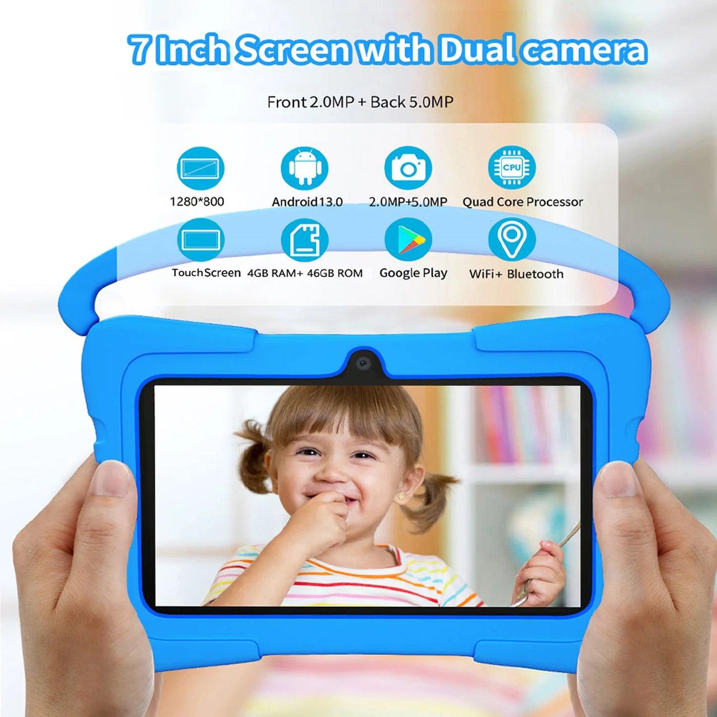 7 Inch Kids tablet for Children's best Gifts Quad Core 4GB+64GB ROM Android Tablets Cartoon Portable Kids-Proof protective case