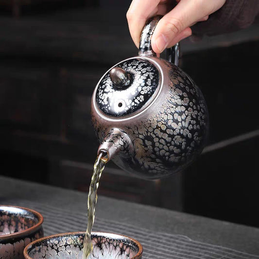 Jianzhan 340ml Tenmokus Teapot Chinese Ancient Style Craft Ceramic Tea Pot Natural oilspot Glaze intangible cultural heritage