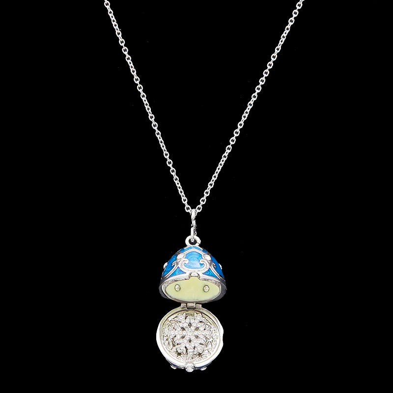 Enamel Handmade Faberge Easter Egg Pendant Necklace Jewelry Locket Brass Vintage Crystal Clover Inside Gift To Women Girls