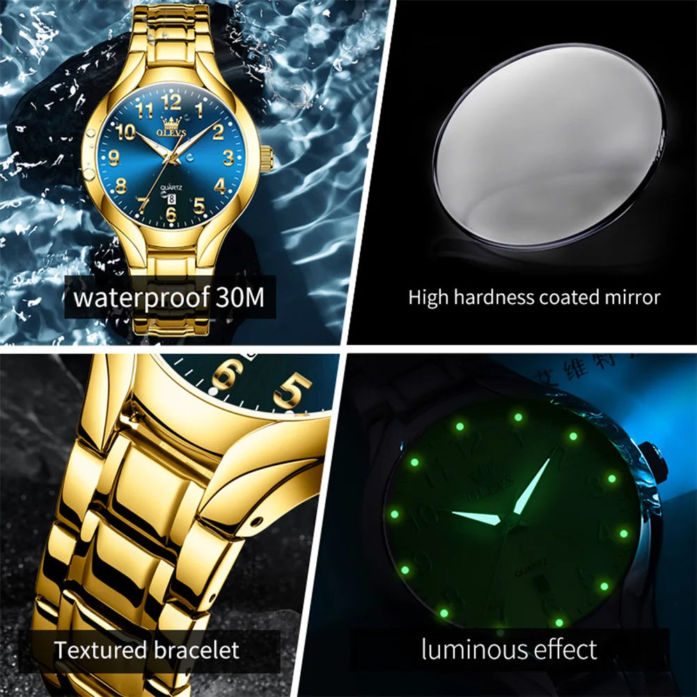 OLEVS 3650 Men Ladies Watch Original Luxury Quartz Watch Waterproof Luminous calendar Stainless Steel Men's brand watches