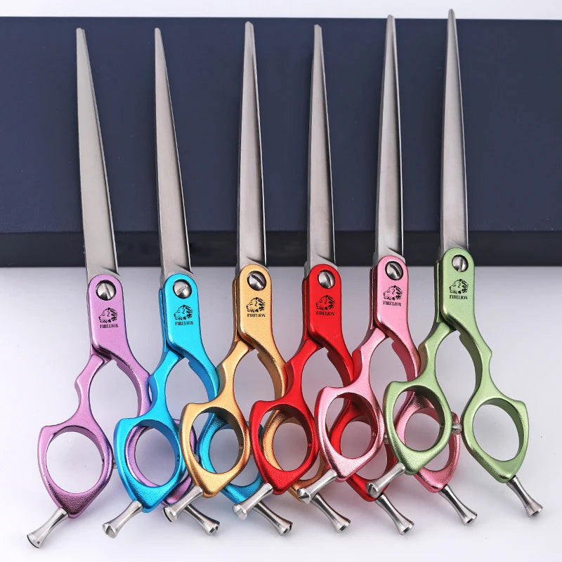 FIRELION Professional 440C 6.0/6.5 Inch Colorful Dog Grooming Scissors Pet Curved Scissors for Cutting Dogs Hair