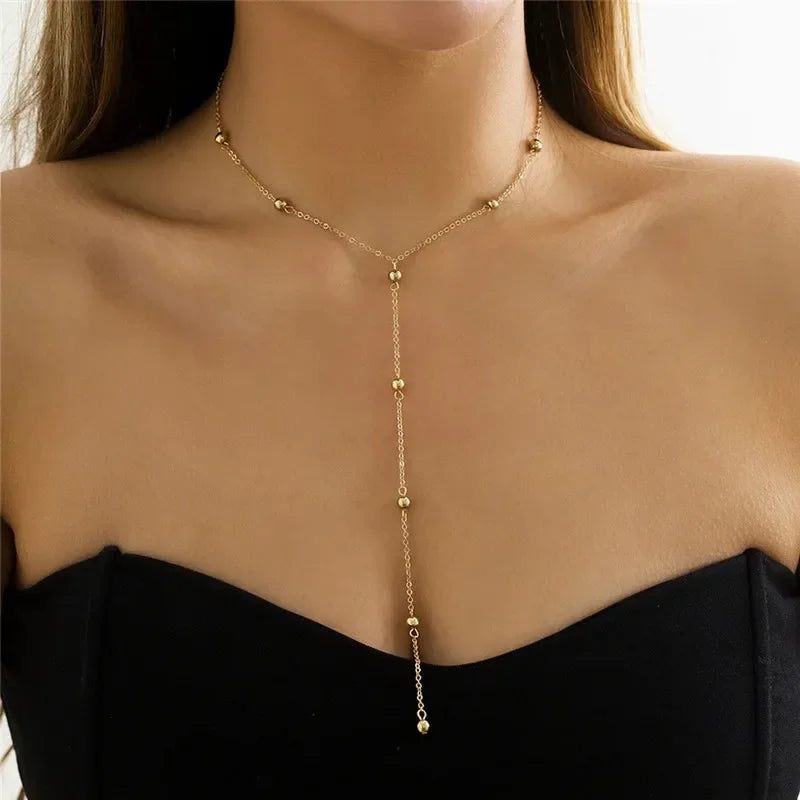 2024 New Minimalism Fashionable Long Tassel Necklace for Women Girls Vintage Chest Thin Chain Ball Pendant Neck Jewelry Gifts