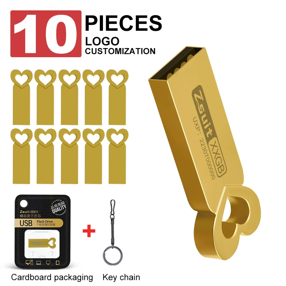 Zsuit 10pcs/lot USB Flash Drives 128GB Pen drive High Speed Metal Pendrive 3.0 16GB 32GB 64GB Free LOGO Flash Memory Drive