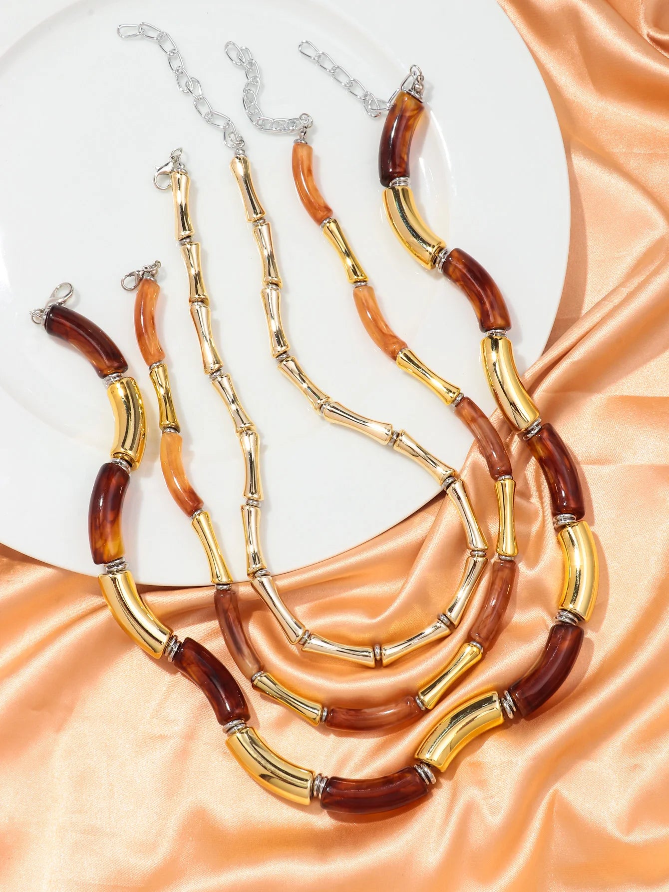 3 pieces/set Bohemian Acrylic Bamboo Beads Choker Necklace Set for Women Chunky Tube Necklaces 2024 Accessories Jewelry